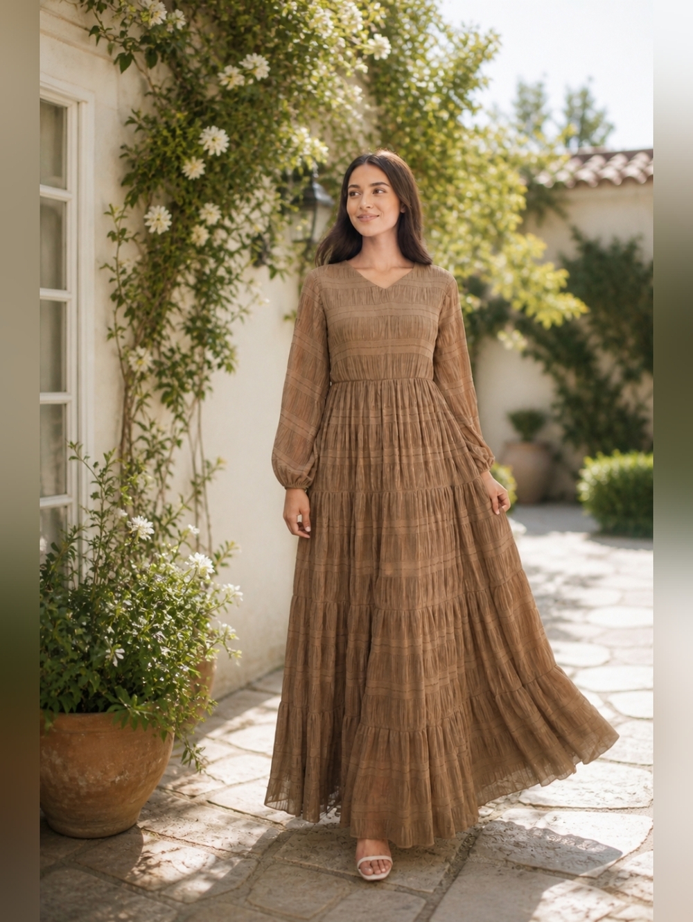Women’s Brown Tiered Maxi Dress by